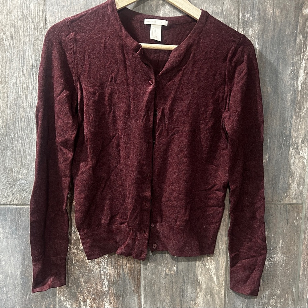 H&M Burgundy Button-Front Crewneck Cardigan